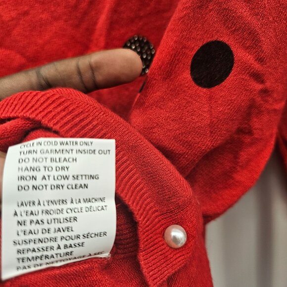 Gca Red Long-Sleeve Polka Dot Sweater With Pockets & Decorative Buttons - Picture 9 of 9